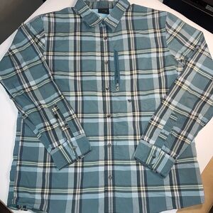 Oakley Men's Large Plaid Shirt Teal Single Pocket